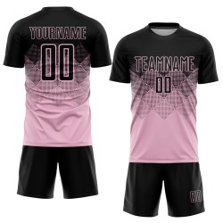 Maillot de football personnalisé rose clair noir par sublimation Maillot de football personnalisé rose clair noir par sublimation