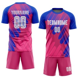 Maillot de football personnalisé à sublimation rose, blanc et bleu roi
