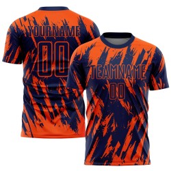 Maillot de football personnalisé orange bleu marine par sublimation