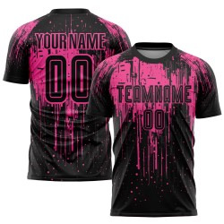 Maillot de football personnalisé rose et noir par sublimation