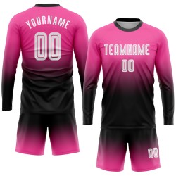 Maillot de football personnalisé à manches longues, rose, blanc et noir, imprimé par sublimation