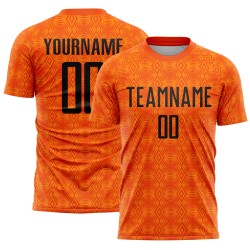 Maillot de football personnalisé à sublimation avec formes géométriques orange Black-Bay