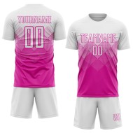 Maillot de football personnalisé rose foncé et blanc par sublimation Maillot de football personnalisé rose foncé et blanc par sublimation