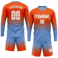 Maillot de football personnalisé à manches longues, orange, blanc et bleu clair, imprimé par sublimation