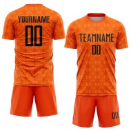 Maillot de football personnalisé à sublimation avec formes géométriques orange Black-Bay Maillot de football personnalisé à sublimation avec formes géométriques orange Black-Bay