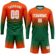 Maillot de football personnalisé à manches longues, orange, blanc et vert Kelly, imprimé par sublimation Maillot de football personnalisé à manches longues, orange, blanc et vert Kelly, imprimé par sublimation
