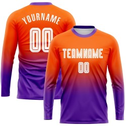 Maillot de football personnalisé à manches longues, imprimé par sublimation, orange, blanc et violet