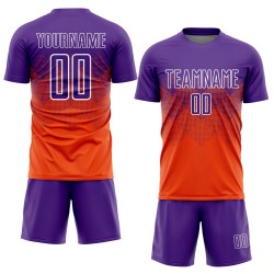 Maillot de football personnalisé orange violet-blanc par sublimation Maillot de football personnalisé orange violet-blanc par sublimation